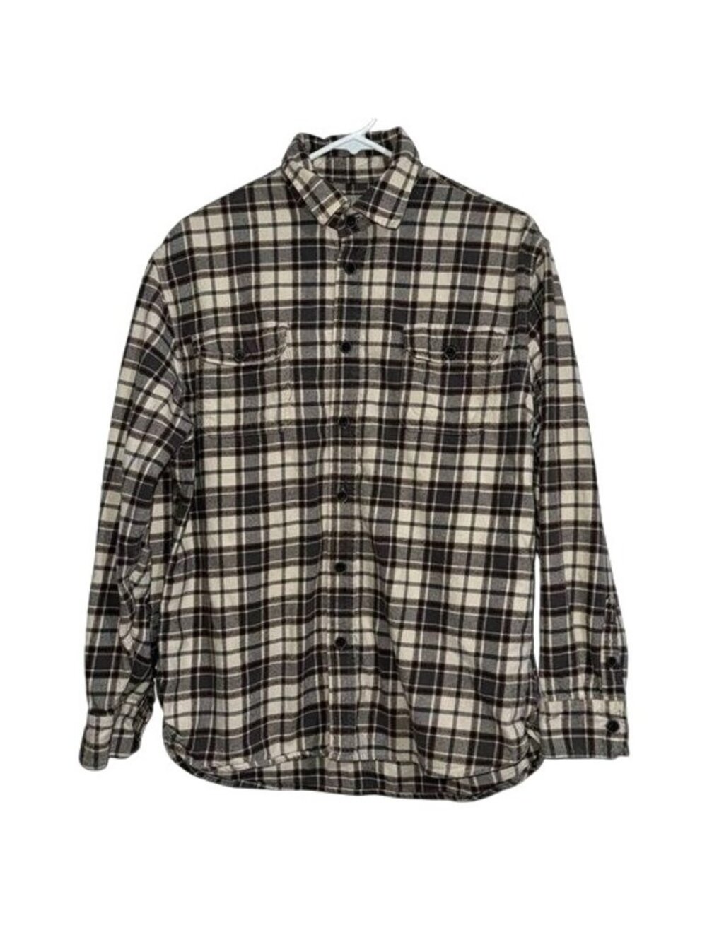 Mens Jachs Brown & Cream Buffalo Plaid Long Sleeve Button-Up Flannel Shirt